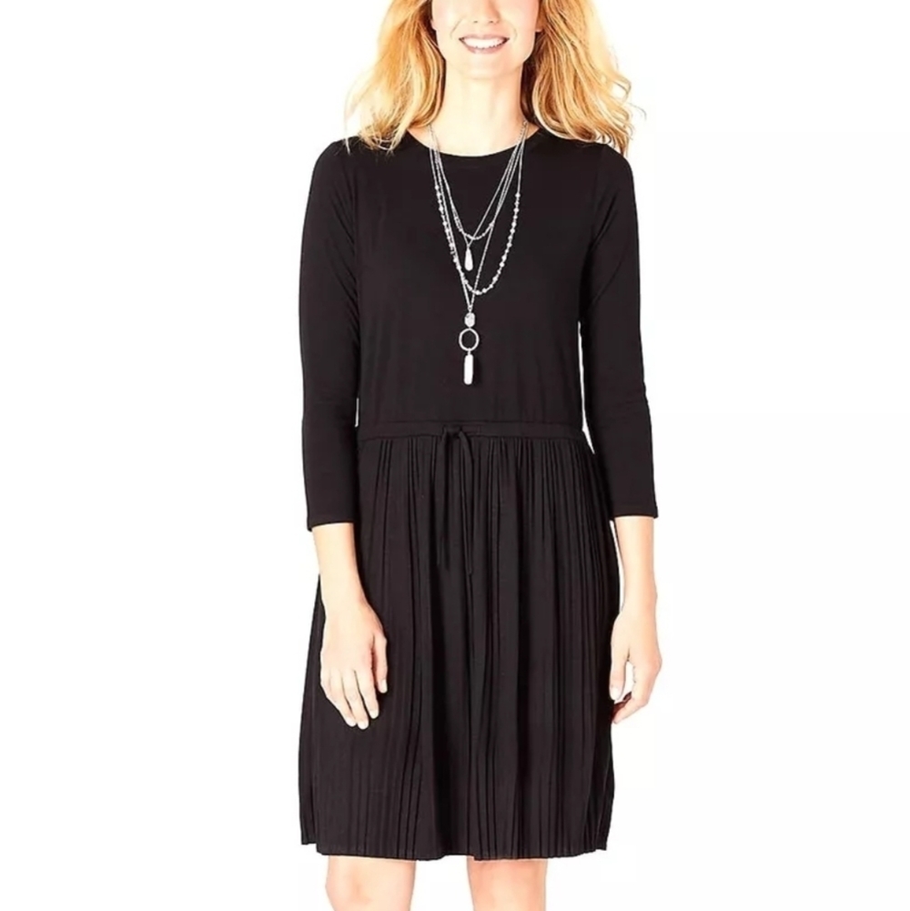 J. Jill Black Pleated Drawstring-Waist Knit Dress Size Large L new with tags